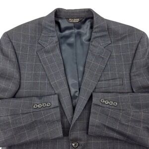 JOS A BANK 42L Wool Silk Blend Windowpane Check Navy‎ Blue Blazer Suit Jacket